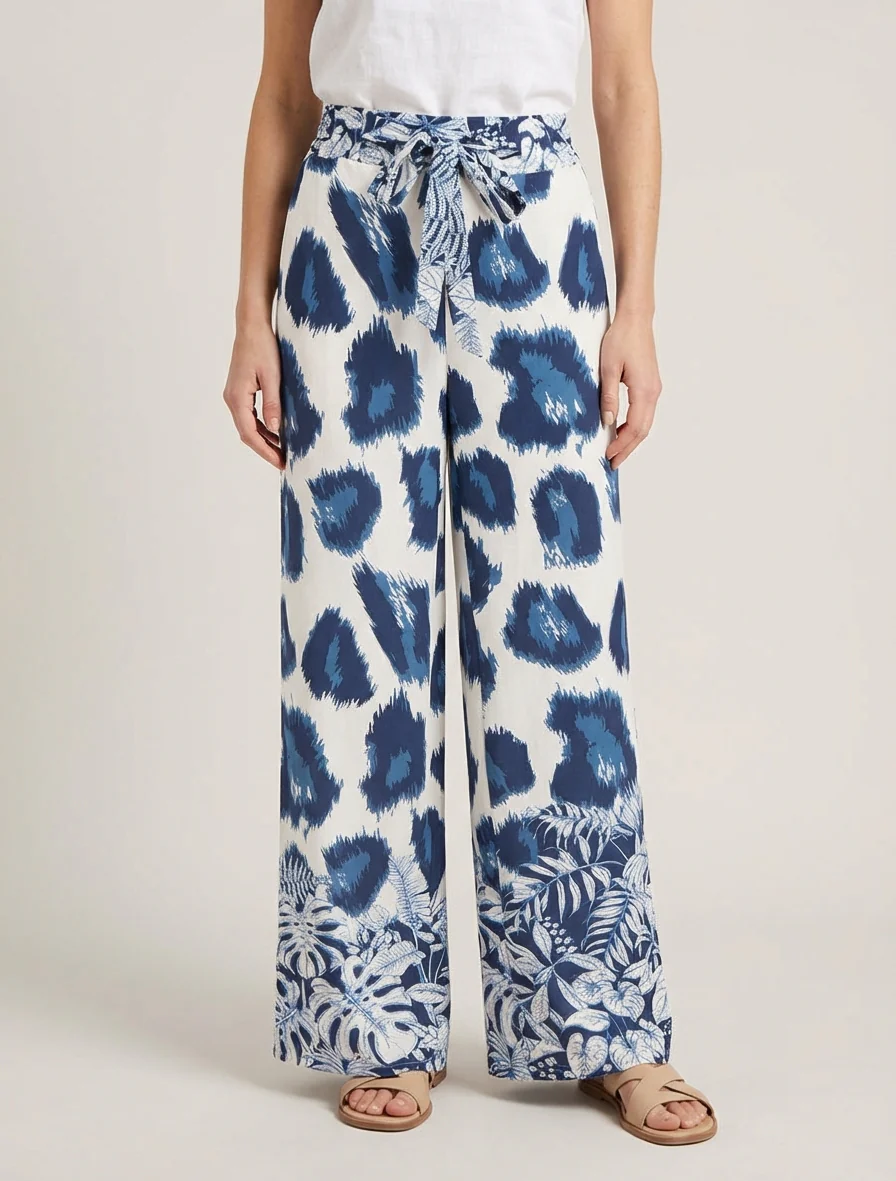 Pantalon ample imprimé léopard fantaisie - Marine - Image 4