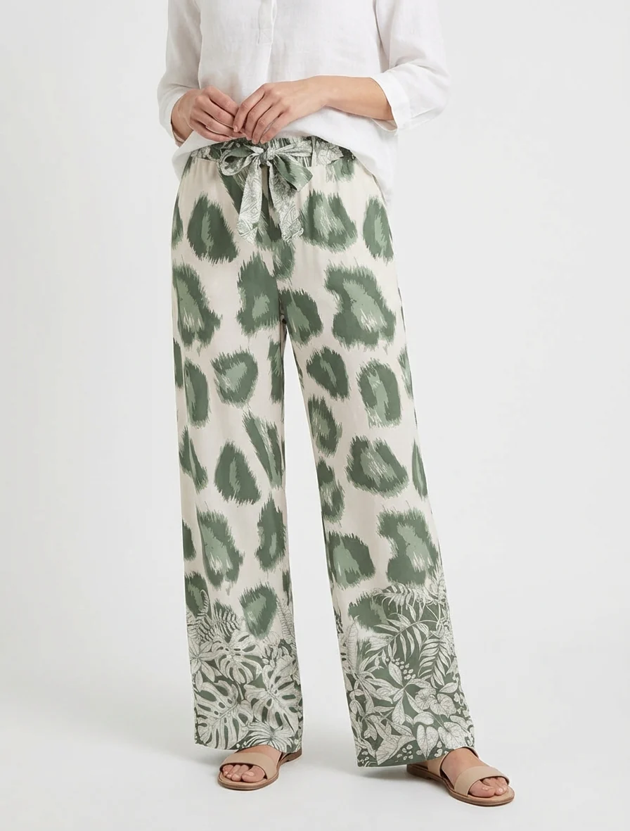 Pantalon ample imprimé léopard fantaisie - Kaki - Image 4