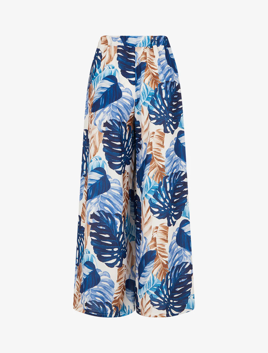 Pantalon ample imprimé tropical - Marine - Image 2