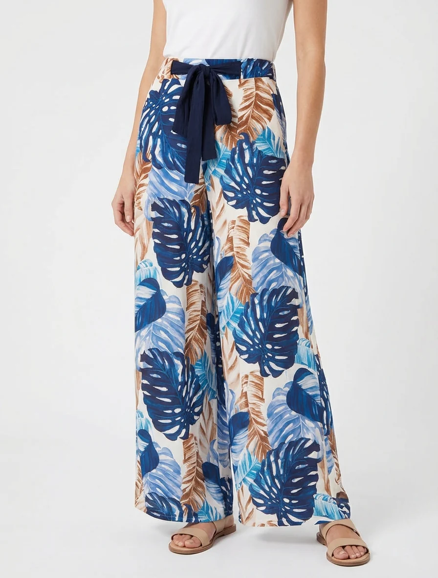 Pantalon ample imprimé tropical - Marine - Image 4