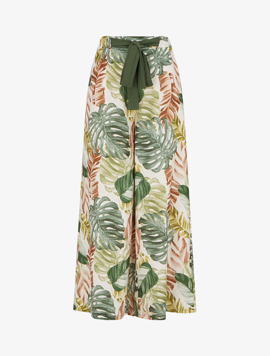 Pantalon ample imprimé tropical - Kaki