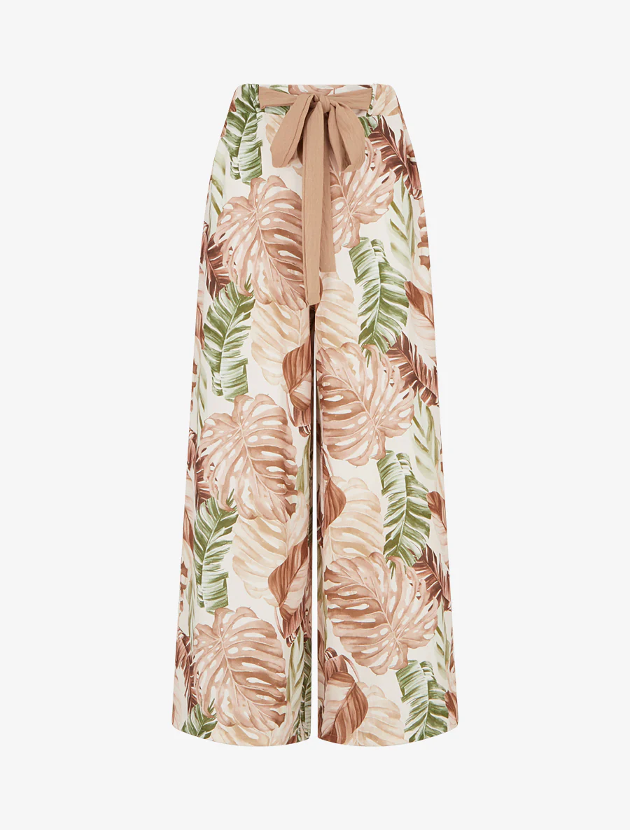 Pantalon ample imprimé tropical - Marron