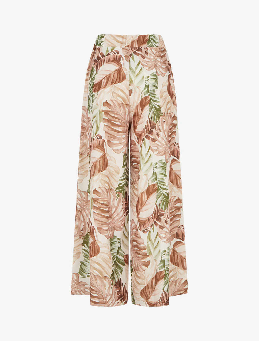 Pantalon ample imprimé tropical - Marron - Image 2