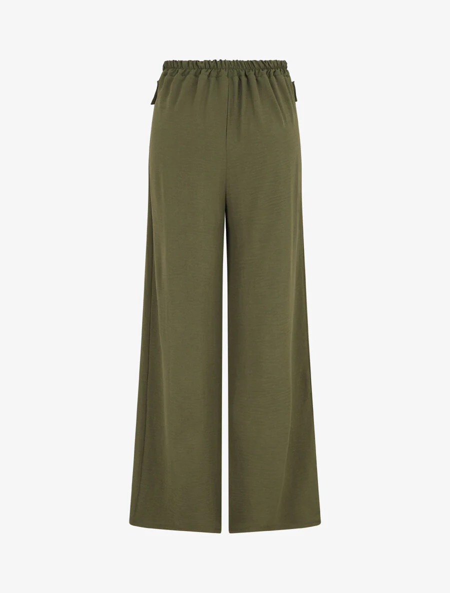 Pantalon ample taille haute à boutons - Kaki - Image 2