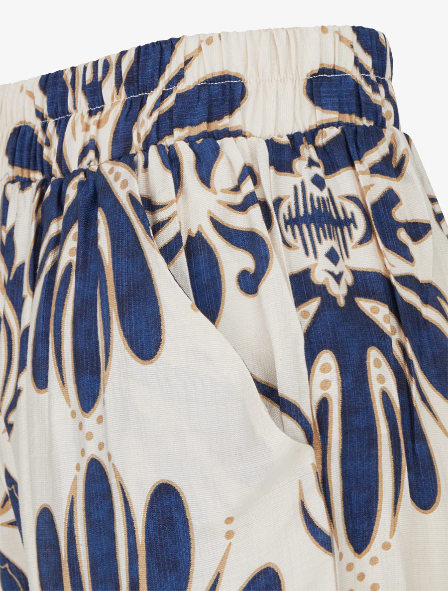 Pantalon ample taille haute imprimé arabesque - Marine - Image 3