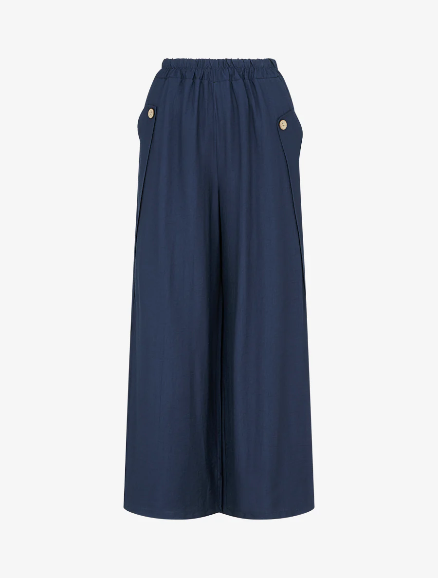 Pantalon ample uni à boutons décoratifs - Marine