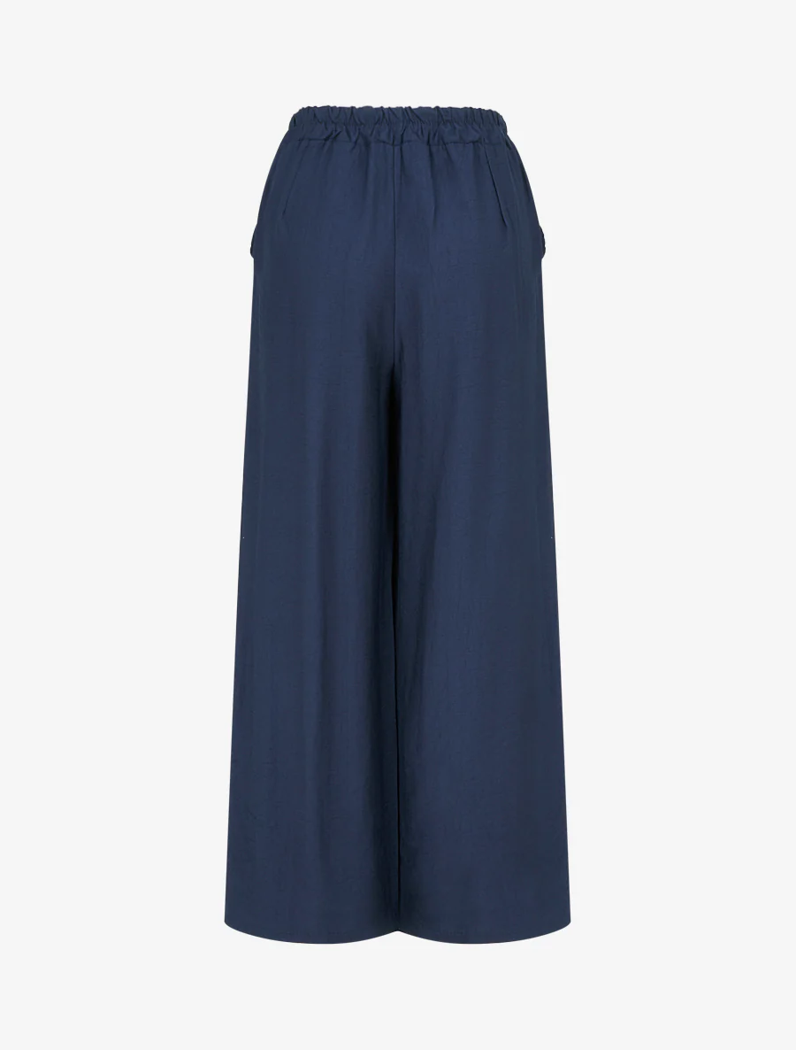 Pantalon ample uni à boutons décoratifs - Marine - Image 2