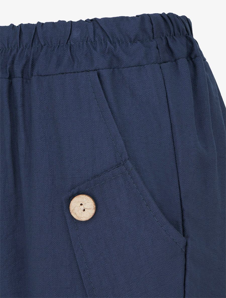 Pantalon ample uni à boutons décoratifs - Marine - Image 3