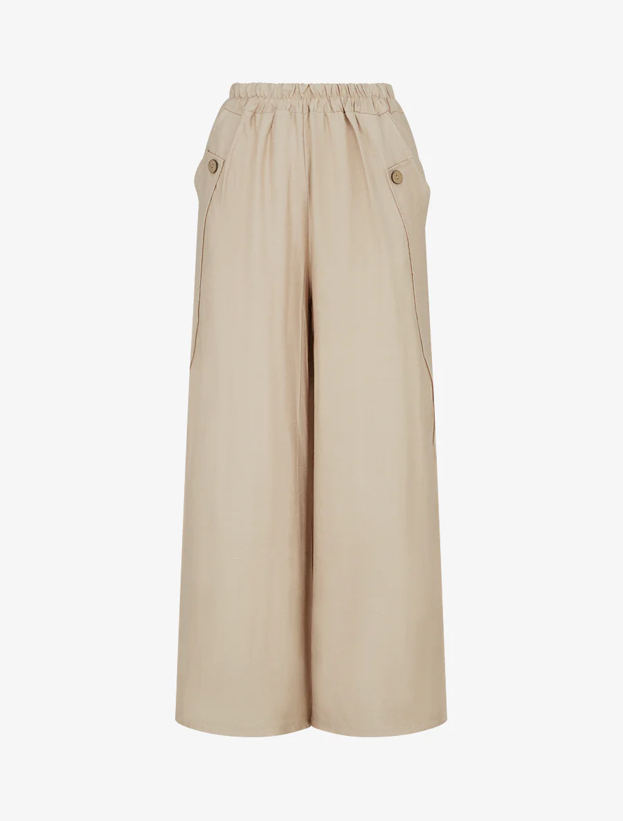 Pantalon ample uni à boutons décoratifs - Beige