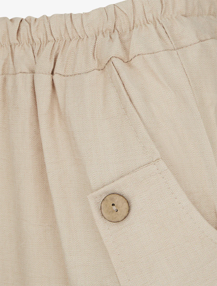 Pantalon ample uni à boutons décoratifs - Beige - Image 3