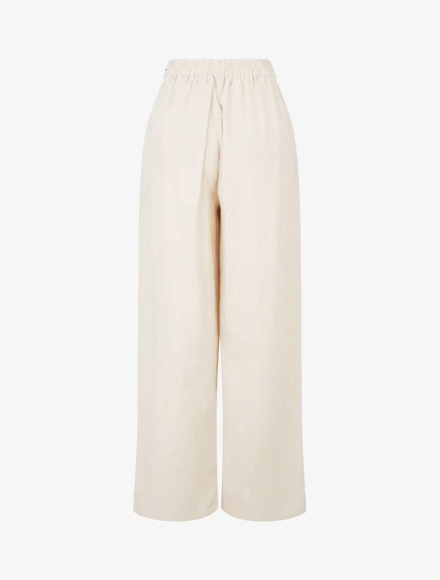 Pantalon ample uni à ceinture brodée - Beige - Image 2