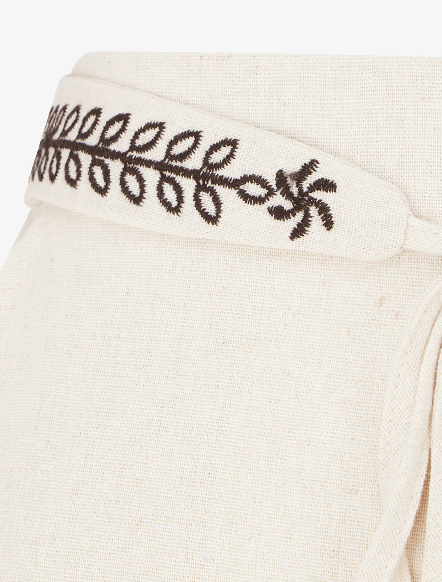 Pantalon ample uni à ceinture brodée - Beige - Image 3