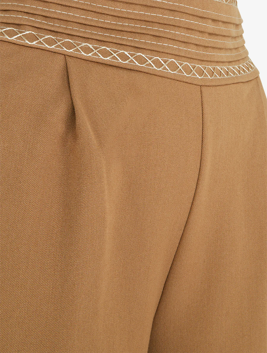 Pantalon ample uni à détail brodé - Camel - Image 3