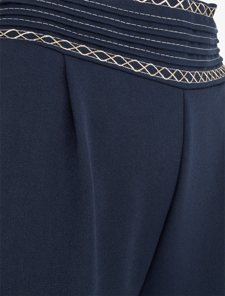 Pantalon ample uni à détail brodé - Marine - Image 3