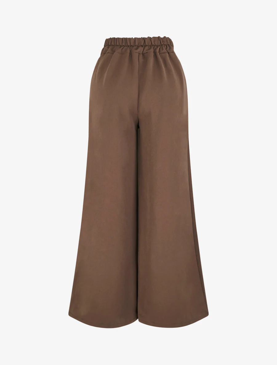 Pantalon ample uni à détail brodé - Marron - Image 2