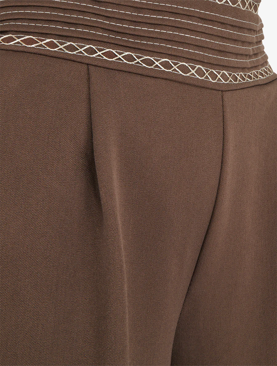 Pantalon ample uni à détail brodé - Marron - Image 3