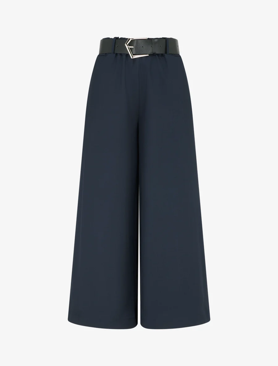 Pantalon ample uni à taille haute - Marine