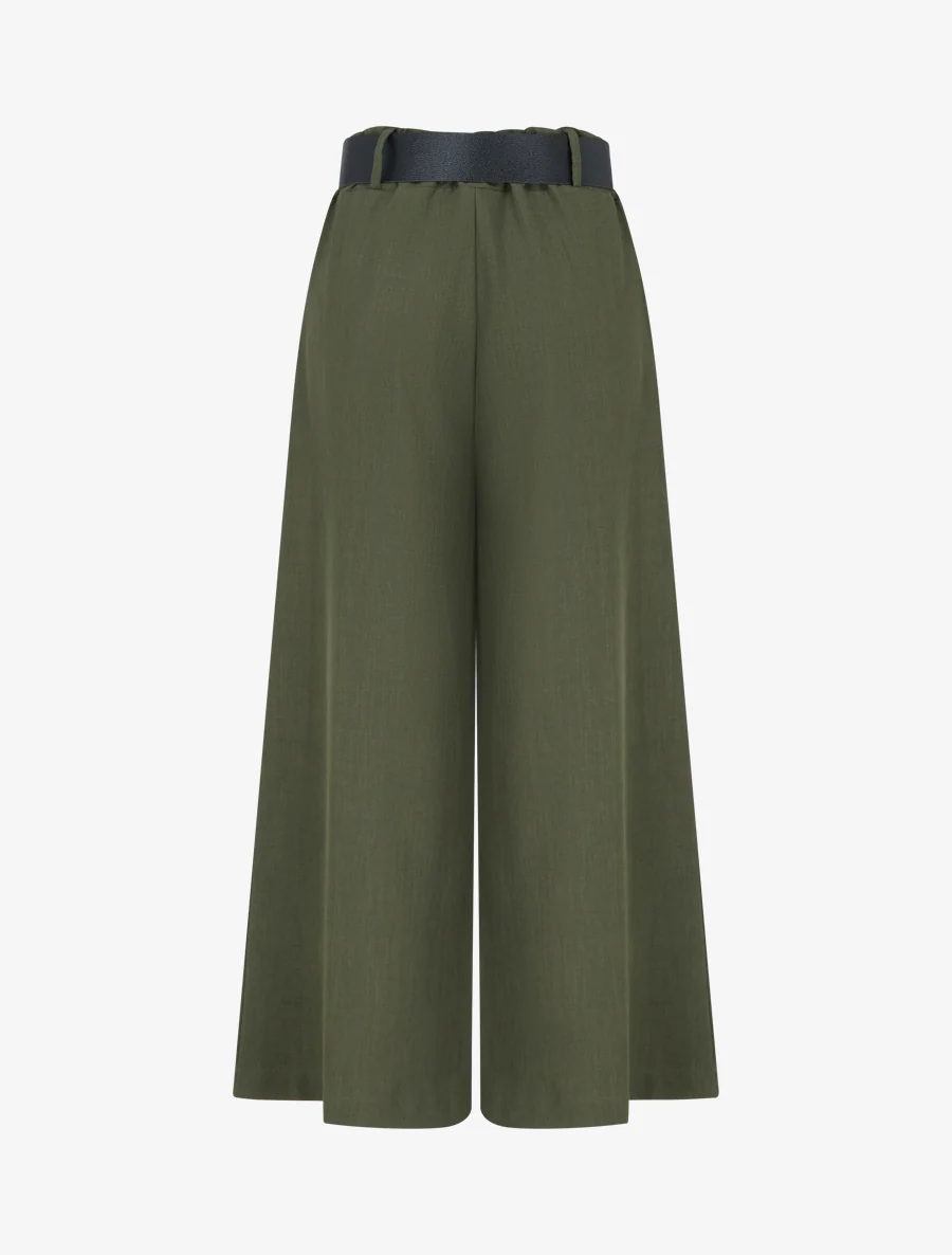 Pantalon ample uni à taille haute - Kaki - Image 2