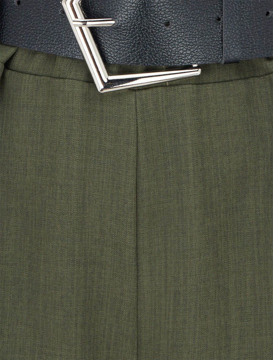 Pantalon ample uni à taille haute - Kaki - Image 3