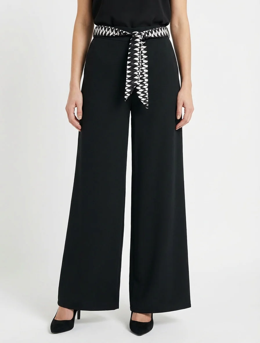 Pantalon ample uni et ceinturé - Noir - Image 4