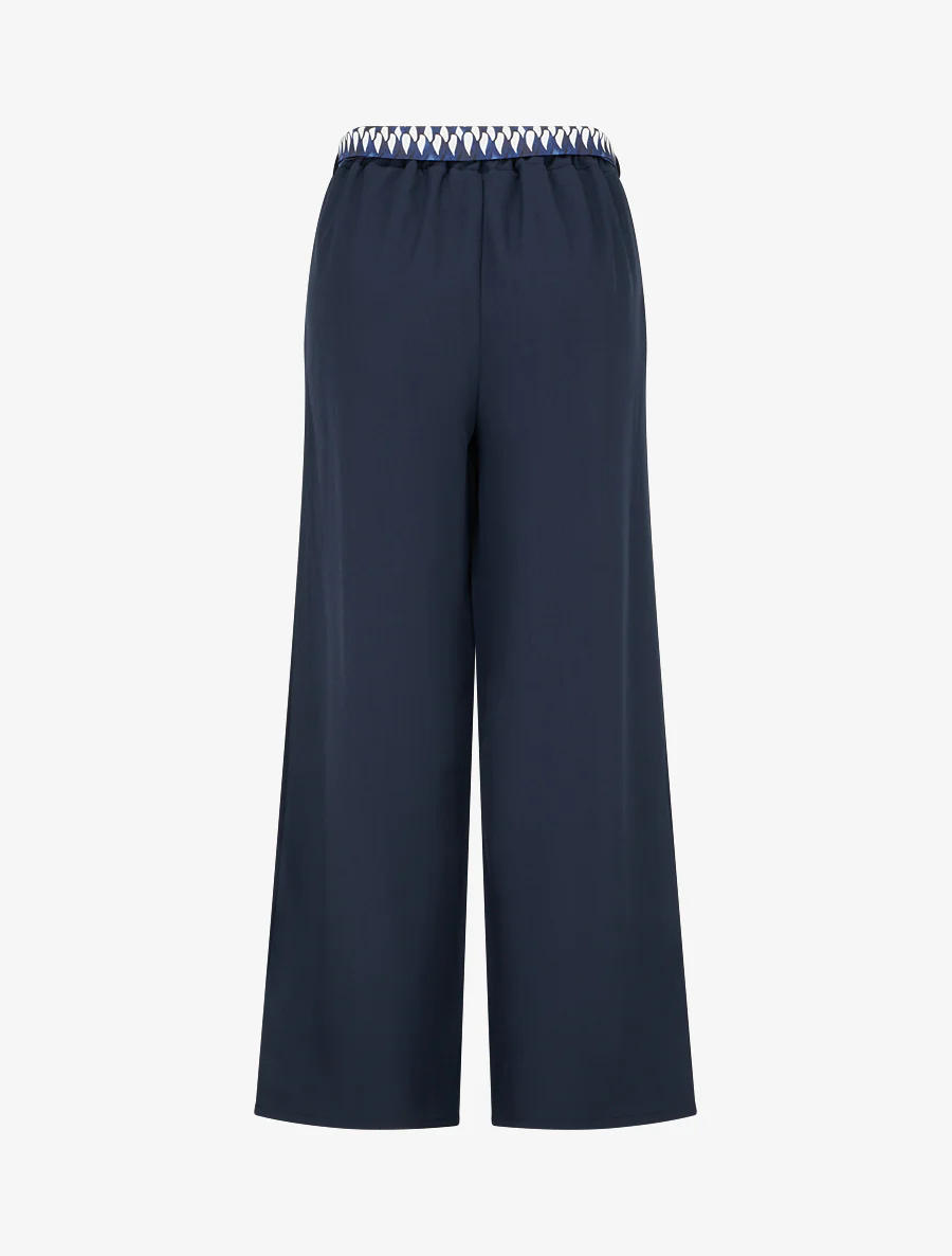 Pantalon ample uni et ceinturé - Marine - Image 2