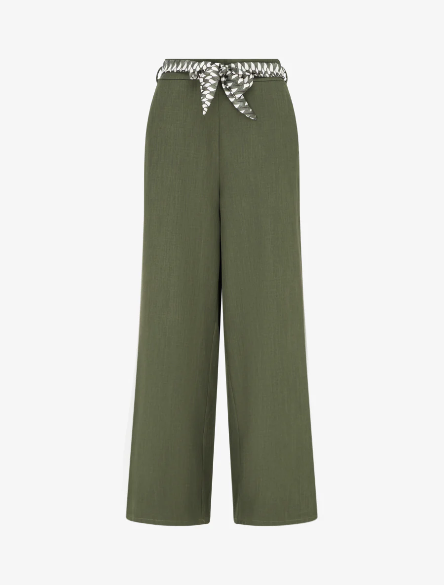 Pantalon ample uni et ceinturé - Kaki