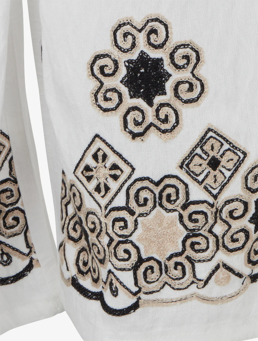 Pantalon brodé à taille haute élastiquée - Blanc - Image 3