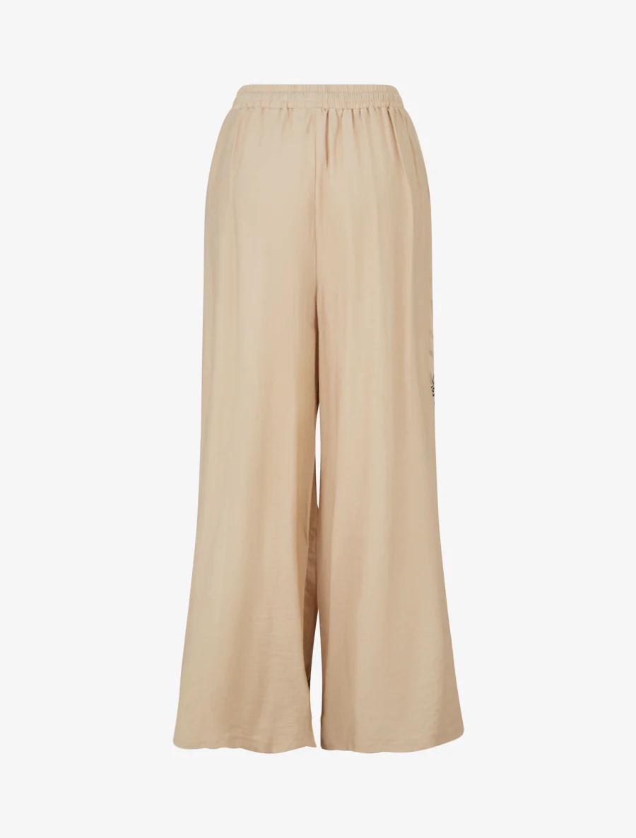 Pantalon brodé à taille haute élastiquée - Beige - Image 2