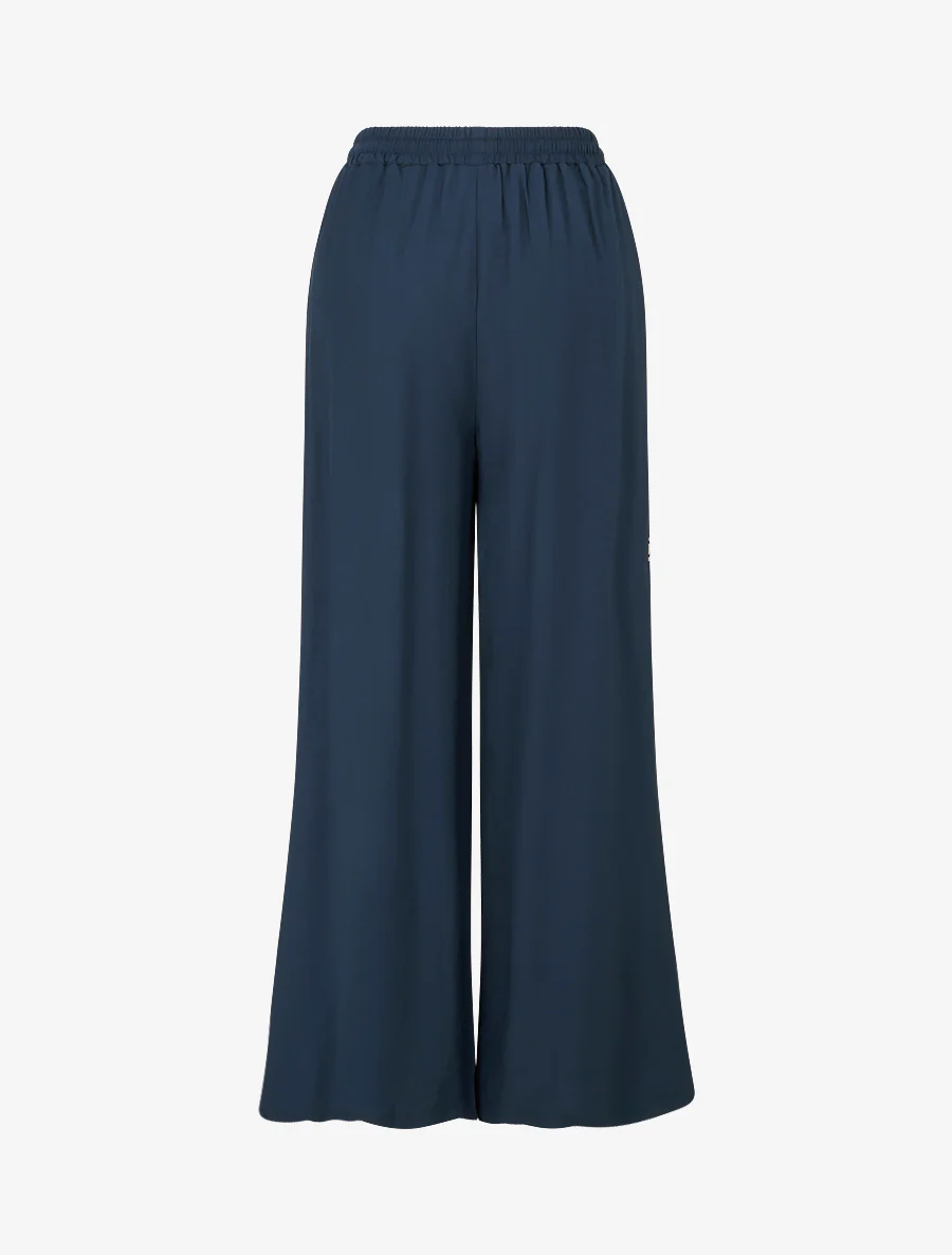Pantalon brodé à taille haute élastiquée - Marine - Image 2