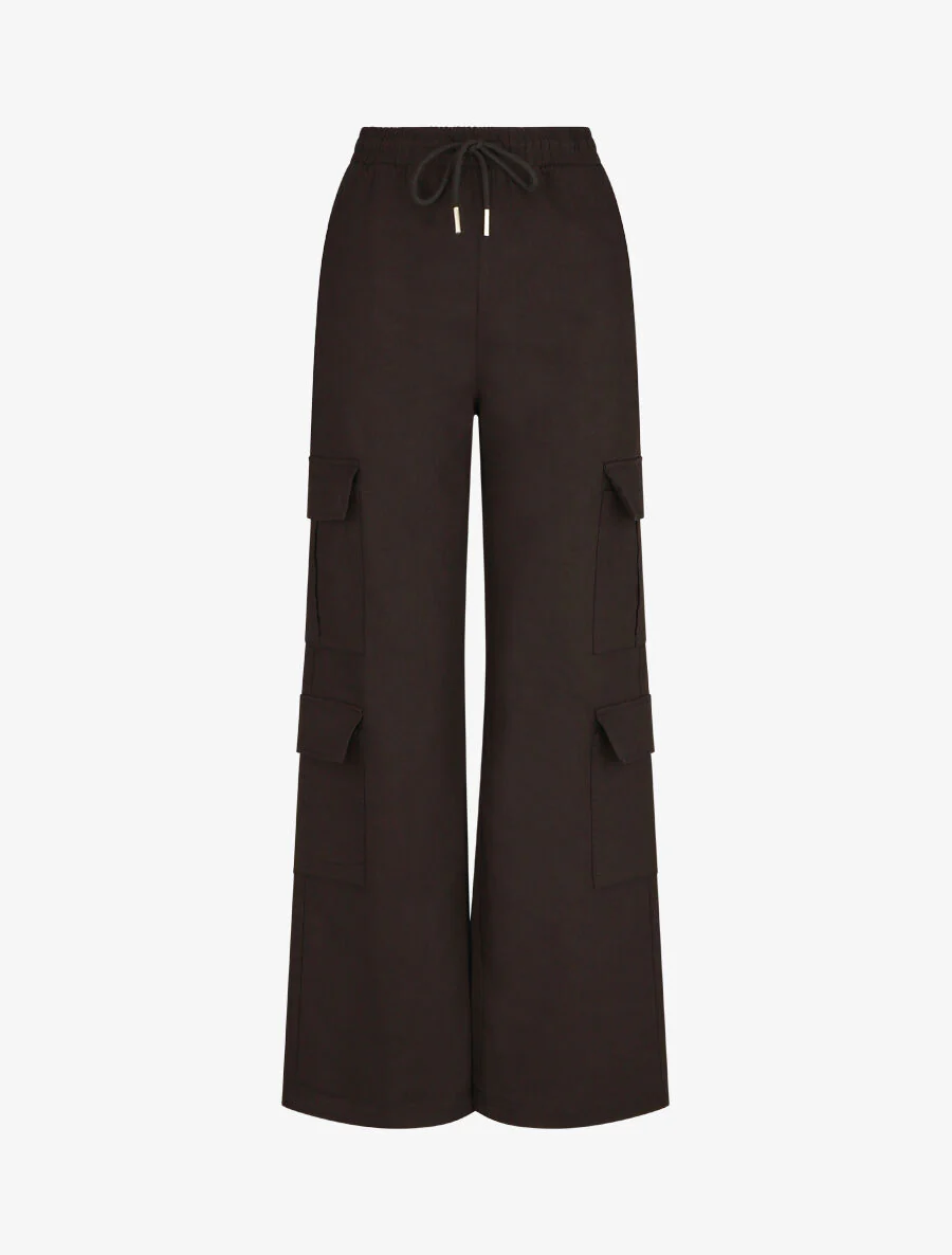 Pantalon cargo taille haute coupe droite - Noir