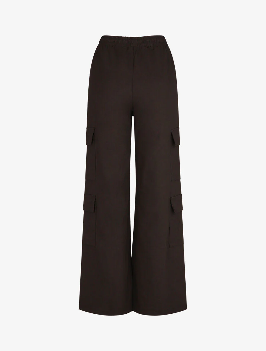 Pantalon cargo taille haute coupe droite - Noir - Image 2