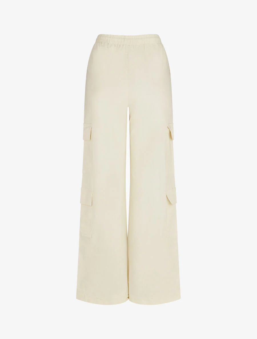 Pantalon cargo taille haute coupe droite - Écru - Image 2