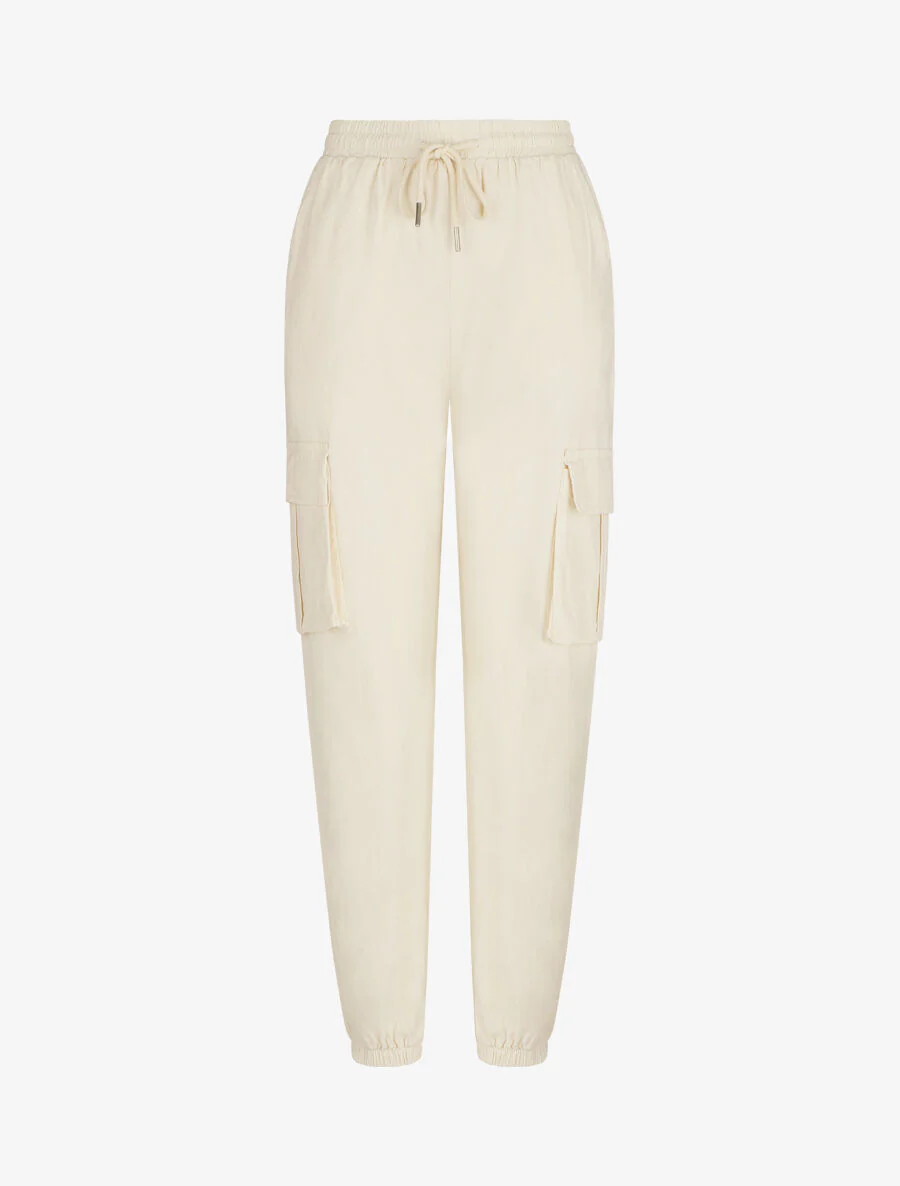 Pantalon cargo taille haute - Écru