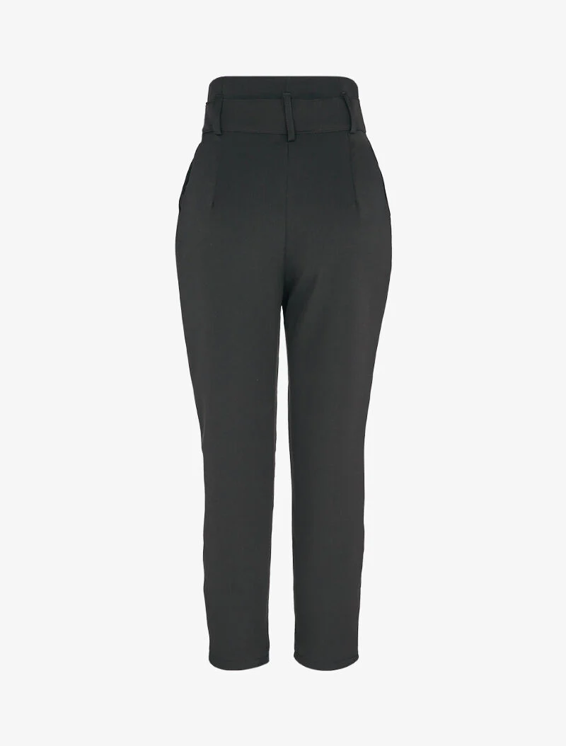 Pantalon carotte 7/8 à taille empire froncée - Noir - Image 2