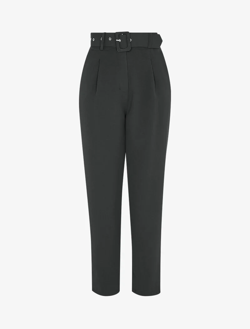 Pantalon carotte à ceinture à boucle carrée - Noir