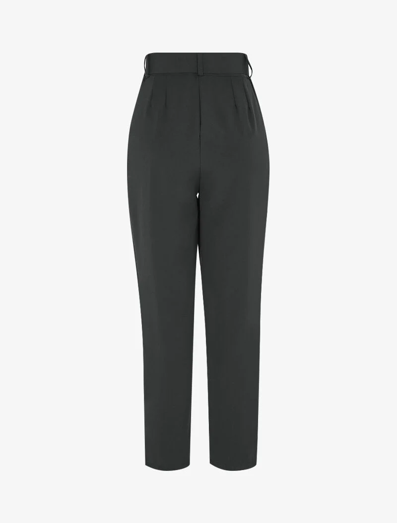 Pantalon carotte à ceinture à boucle carrée - Noir - Image 2