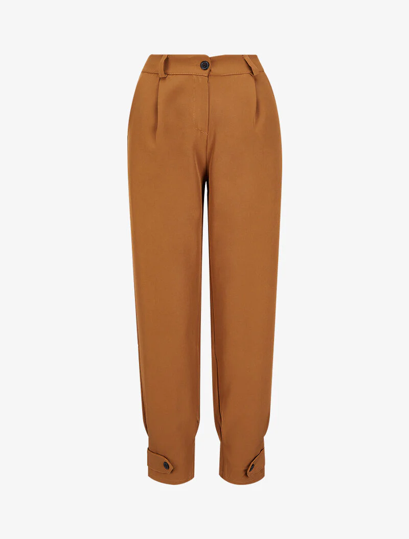 Pantalon carotte à chevilles boutonnées - Camel