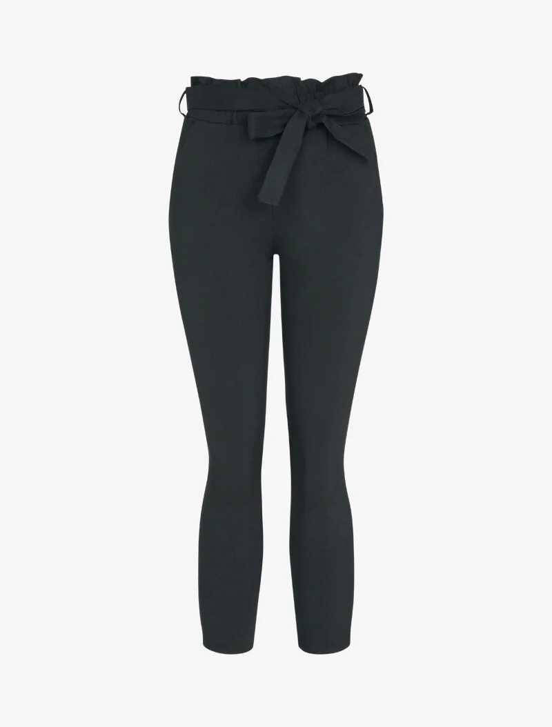 Pantalon carotte à taille élastiquée et froncée - Noir