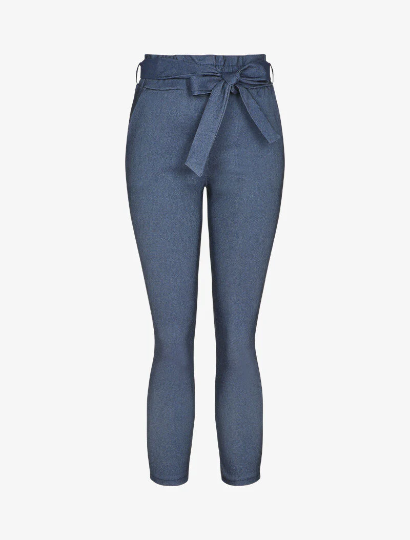 Pantalon carotte à taille élastiquée et froncée - Bleu jean