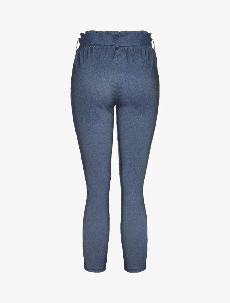 Pantalon carotte à taille élastiquée et froncée - Bleu jean - Image 2