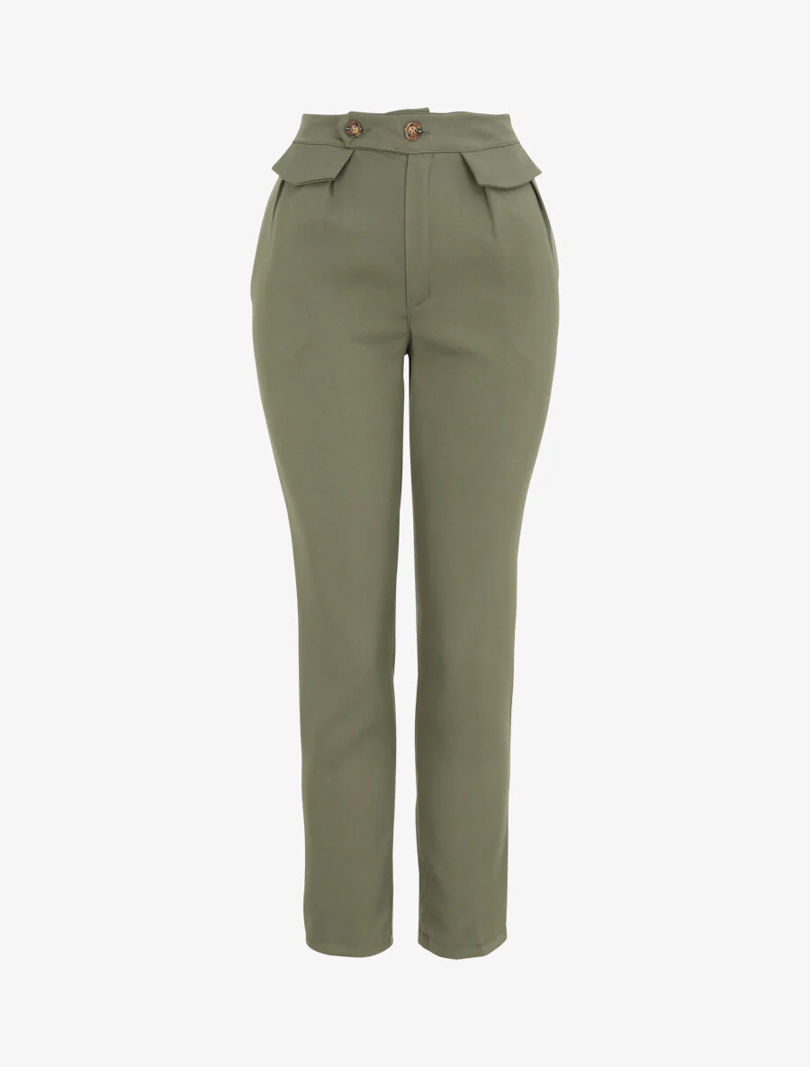 Pantalon carotte taille haute uni - Kaki