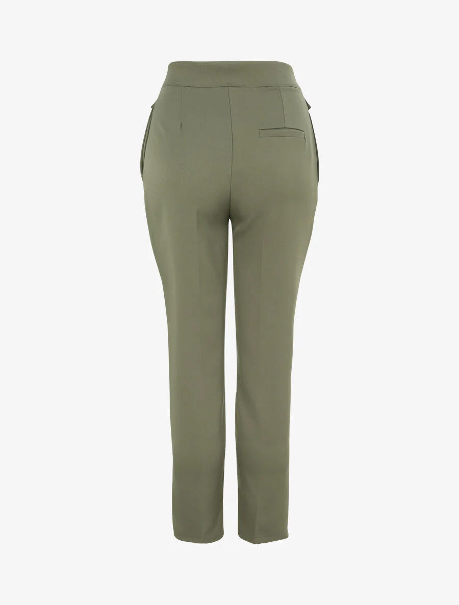 Pantalon carotte taille haute uni - Kaki - Image 2