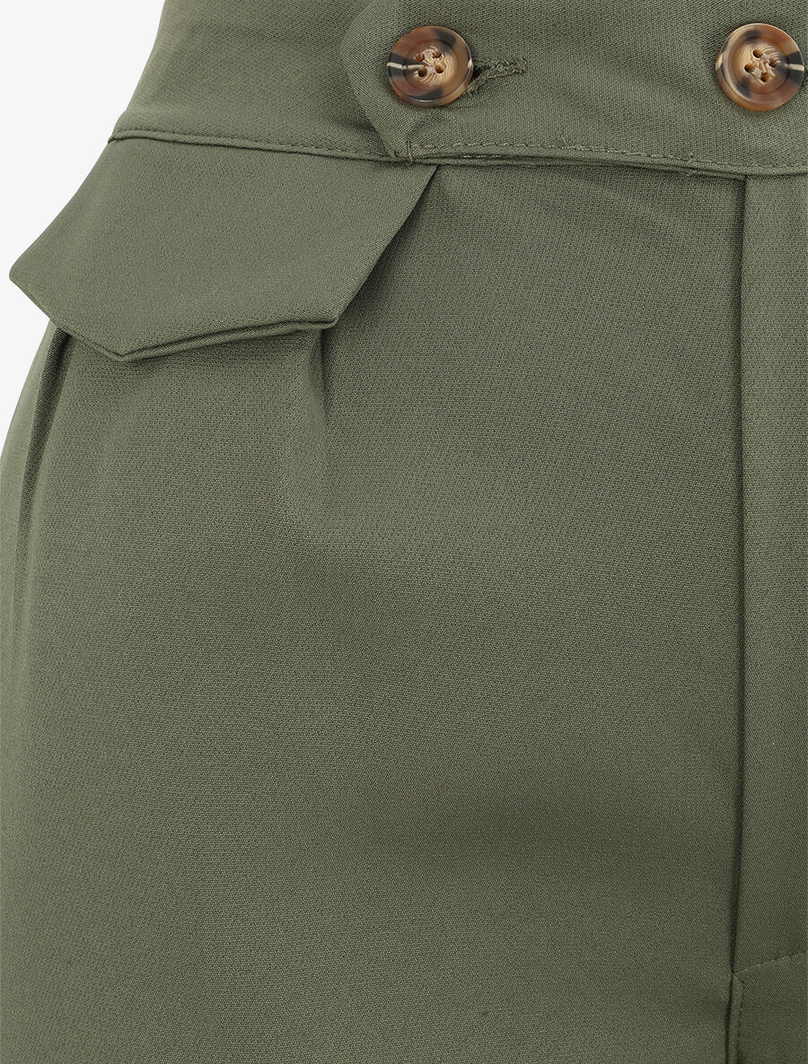 Pantalon carotte taille haute uni - Kaki - Image 3