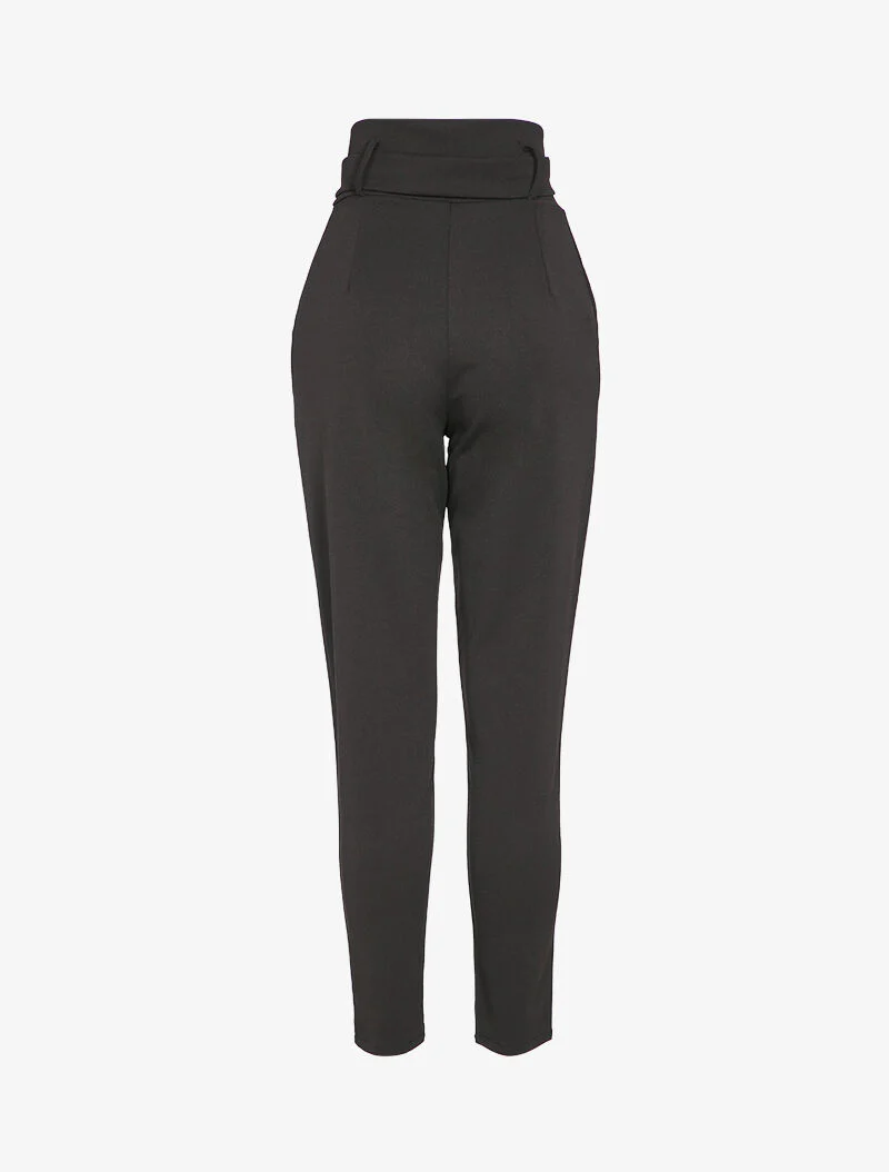 Pantalon carotte zippé à taille empire - Noir - Image 2