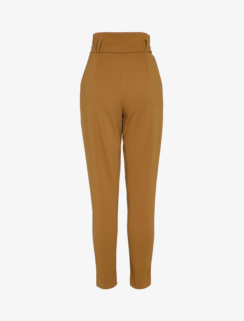Pantalon carotte zippé à taille empire - Camel - Image 2