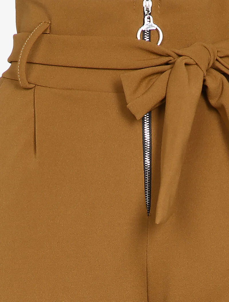 Pantalon carotte zippé à taille empire - Camel - Image 3