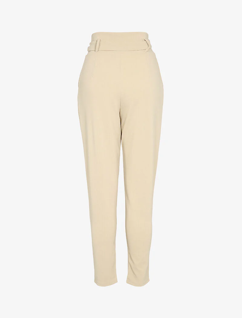 Pantalon carotte zippé à taille empire - Beige - Image 2