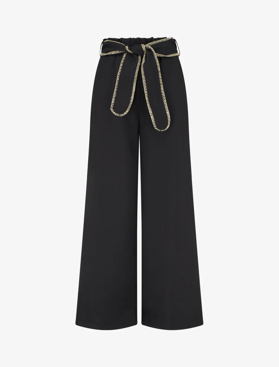 Pantalon ceinturé à détail irisé - Noir