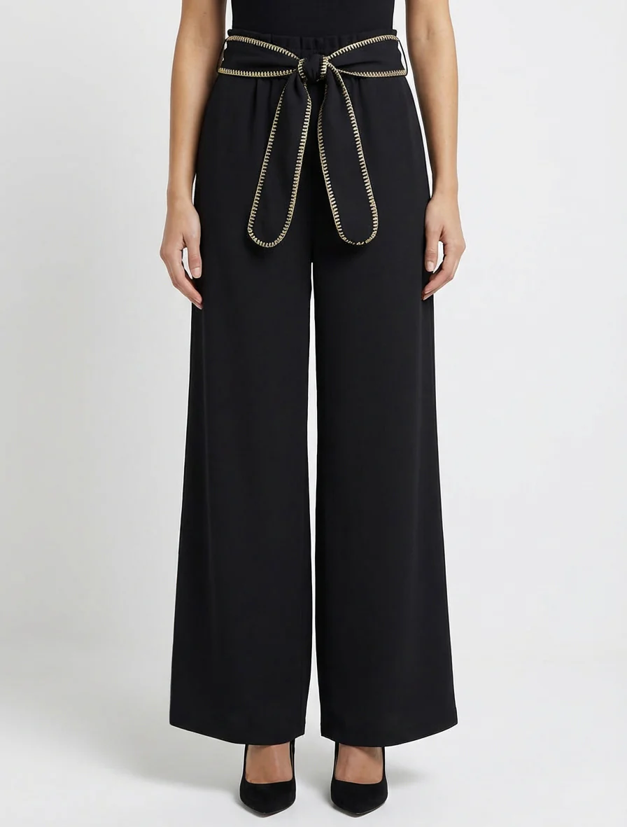 Pantalon ceinturé à détail irisé - Noir - Image 4