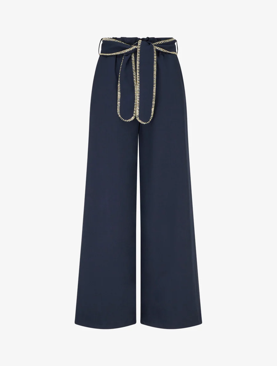 Pantalon ceinturé à détail irisé - Marine
